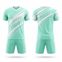 Seragam Sepak Bola Grosir 2026 Warna Hijau Mint dengan Garis Racing, Set Jersey Sepak Bola Custom, Sublimasi Penuh, Bahan Bernapas, Seragam Tim OEM