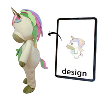 Costume de mascotte licorne de dessin animé personnalisé, combinaison intégrale en peluche douce, design personnalisé, tenue de créature fantastique, événement de parc à thème, adultes
