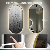 Miroir de salle de bain ovale à LED anti-buée, grand miroir de maquillage mural éclairé pour hôtel et toilettes