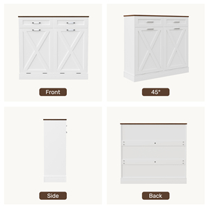 Cubo de Basura de Madera Multifuncional con Doble Abertura en Forma de T, con Cajones y Puerta Corredera, Resistente al Agua y Duradero - Product Image 5