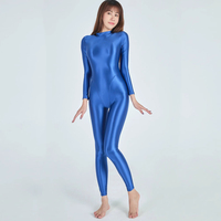 Nouvelle Combinaison Femme Satinée Moulante Décontractée Automne Hiver Réfléchissante Brillante Effet Miroir Intégrale Zentai Bodysuit