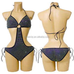 S630 Sexy Lace up Design Stripper Bodysuits Traje Bling Rhinestone Crystal Adornado Exotic Dancewear Traje de baño para mujer - Product Image 2