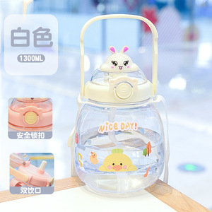 Bouteille d'eau en plastique portable à bandoulière pour enfants et étudiants, motif animal de dessin animé amusant, vente en gros - Product Image 2