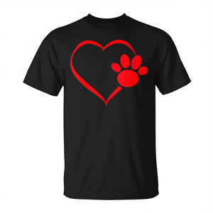 T-shirt promotionnel personnalisé pour la Saint-Valentin avec empreintes de pattes de chien et de chat en forme de cœur rouge pour les amoureux des animaux - Product Image 2