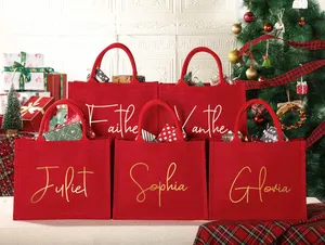 Sac fourre-tout en toile de coton de Noël de haute qualité avec logo personnalisé pour femmes, extra large, en feutre, pour le shopping, sacs cadeaux pour la veille de Noël - Product Image 3
