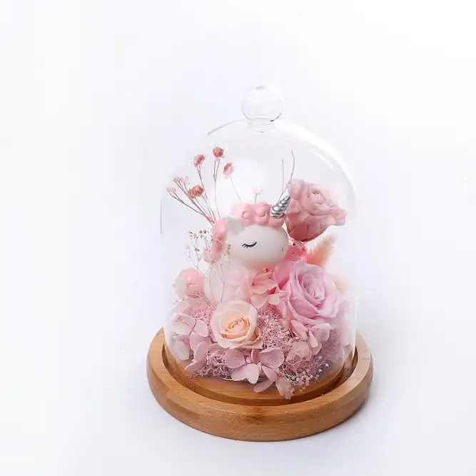 loong lasting rainbow preserved roses in glass dome