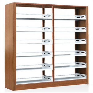 Meubles de bibliothèque scolaire en bois et métal, étagère à livres réglable à 4 niveaux double face avec support latéral - Product Image 1