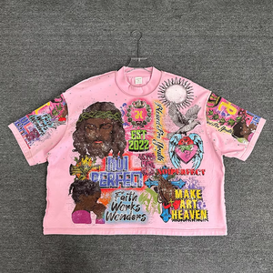 DIHUI T-shirt da uomo di lusso in cotone pesante con stampa DTG, taglio e cuciture Y2K, stampa all-over con strass a diamante, vestibilità ampia - Product Image 1