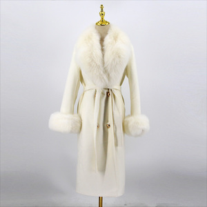 QIUCHEN- QC22018 2022 autunno inverno moda <span class=keywords><strong>donna</strong></span> di lusso <span class=keywords><strong>Trench</strong></span> lungo in Cashmere con cappotto di lana con collo in vera pelliccia di volpe - Product Image 1