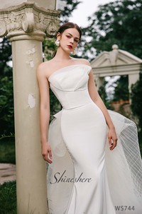 Nuova collezione senza maniche a pieghe sirena abito da sposa in Tulle avorio coda eleganti abiti da sposa da donna - Product Image 2
