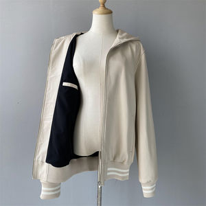 Moda primavera autunno ampia all'ingrosso con cappuccio popolare alta qualità Custom cerniera Design <span class=keywords><strong>Beige</strong></span> breve <span class=keywords><strong>giacca</strong></span> di vera <span class=keywords><strong>pelle</strong></span> donna - Product Image 4