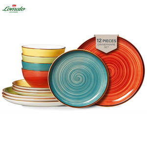 ชุดอาหารเซรามิกหลากสีขายส่ง, จานและชามสโตนแวร์, ชุดภาชนะพอร์ซเลนทนทานสำหรับร้านอาหาร ขายออนไลน์ - Product Image 1