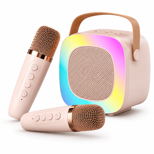Vibrant RGB Glow Portable Mini Karaoke Sound Box Rechargeable <b>Wireless</b> <b>Bluetooth</b> Audio Player with Dual <b>Microphones</b> Aux TF Card - Product Image 2