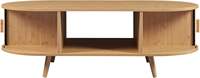 Table basse mobile de 48 pouces en bois de noyer européen, style moderne du milieu du siècle, avec portes coulissantes cannelées et compartiment ouvert pour salon