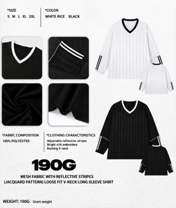 Camiseta deportiva de jacquard transpirable de 190G con cinta reflectante sin costuras, cuello en V holgado y manga larga. - Product Image 1
