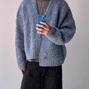 Cardigan in Seta a Maniche Lunghe Tonal con Collo a O, Spessore Standard, Traspirante, da Uomo, Trendy, per Autunno - Product Image 4