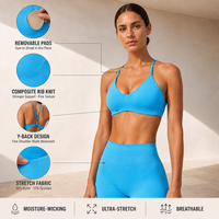 Soutien-gorge de sport personnalisé pour femme, séchage rapide, décolleté en V, détail au dos, haute élasticité, respirant, tendance, pour fitness et entraînement en salle de sport