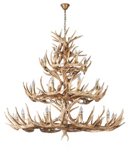 Lustre en résine en forme de cerf à bois de cerf, style campagne européenne, grand modèle, pour salon et loft, luminaire suspendu vintage - Product Image 2