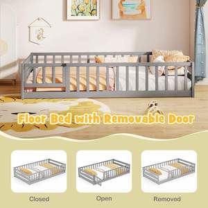Cama Montessori con barandillas de seguridad de longitud completa, puerta y pestillo, cama Montessori de madera para niños, niñas y niños pequeños - Product Image 6