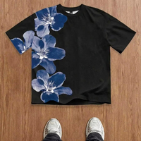 T-shirt à manches courtes pour homme, imprimé floral noir, col rond, style décontracté, tissu jersey, impression numérique