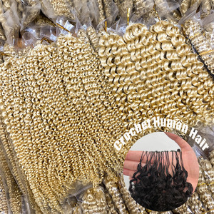 Extensioni di capelli umani biondi all'uncinetto, ricci a pixie senza nodi, leggere e pre-separate per trecce - Product Image 4