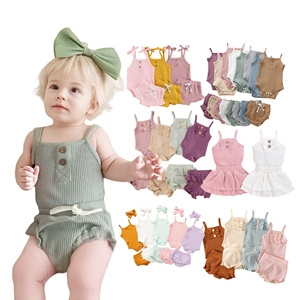 Populaire coton solide à manches courtes combinaisons bébé vêtements barboteuses enfant en bas âge filles mode 2 pièces vêtements ensembles - Product Image 1