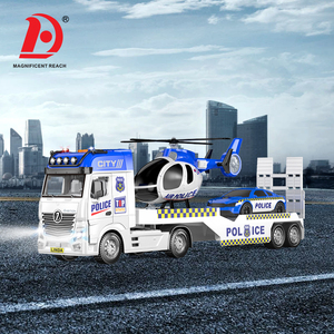 HUADA Camion <span class=keywords><strong>della</strong></span> <span class=keywords><strong>Polizia</strong></span> <span class=keywords><strong>Giocattolo</strong></span> con Luci e Suoni, Rimorchio a Inerzia con Elicottero, Set Multifunzionale di Veicoli da Costruzione - Product Image 2