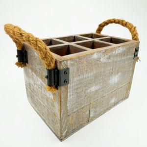 Distressed Solid Wood Cosmetic Storage <b>Box</b> With Rope Handles Multi Compartment Desktop Organizer For <b>Makeup</b> Skincare Products - Product Image 1