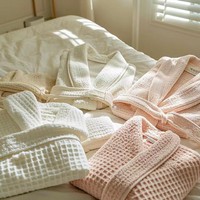 Peignoir en coton pur biologique et écologique, tricot gaufré, col châle, doux pour la peau, séchage rapide, couleur personnalisée, broderie logo, tout doux