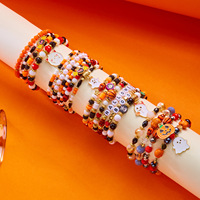Lot de Bracelets Élastiques Empilables Mignons à Motifs de Dessins Animés (Chauve-souris, Fantôme, Perles de Cristal) pour Fêtes d'Halloween - Fournitures de Bijoux en Gros