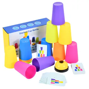 Jeu de tasses empilables avec carte 50 défis amusants 12 tasses empilables Jeu de famille classique en plastique robuste