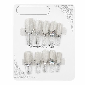 Uñas Postizas con Brillo Plateado y Diamantes de Imitación, Uñas Acrílicas Brillantes de Cobertura Completa para Fiestas y Bodas - Product Image 1