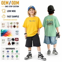 Kaos Anak Laki-laki Korea Kerah Bulat 100% Katun Bernapas Menyerap Keringat Lengan Pendek Longgar Streetwear Musim Panas Ukuran