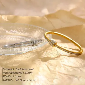 EManco Bracciali a fascia da donna in acciaio inossidabile placcato oro, classici, di lusso, fatti a mano, per fidanzamento, gioielli che non si ossidano - Product Image 2