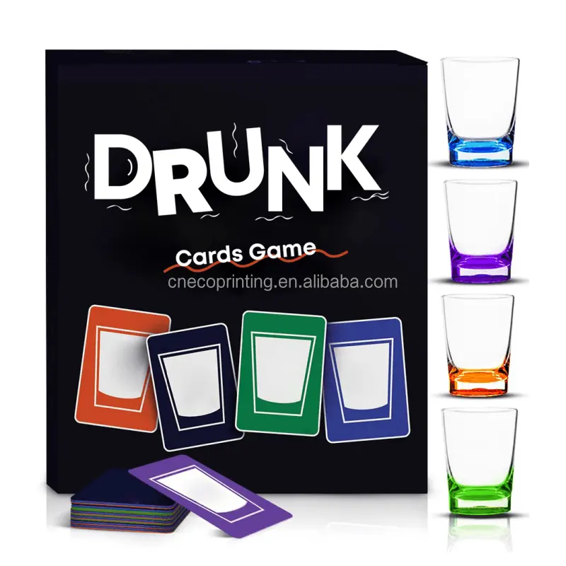 Custom Printing Volwassen Party Game Cards Party Versie Van Klassiek Drinken Kaartspel Met 4 Onbreekbare Glazen