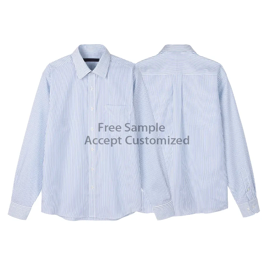Fashionable Cotton Striped Long Sleeve Wrinkle-Free Formal Shirt Business Casual Men Dress Shirts