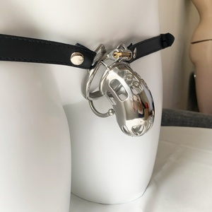 Adjustable Wearable Leather Pants Stainless Steel Chastity Lock Men's Metal Bird Cage Penis Lock Sex Toys - Product Image 2