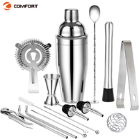 Kit personnalisable en acier inoxydable Barman Cocktail Maker 500ml Cocktail Shaker Bar Tools Mixing Barware Set avec support en bois