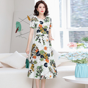 All'ingrosso donna nuova boemia stile retrò stampa floreale ampia manica corta a vita alta Casual abito lungo Midi - Product Image 2