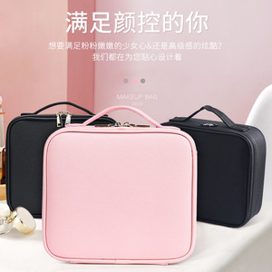 Pochette à maquillage personnalisable avec séparateur amovible, organiseur de cosmétiques portable pour voyage, fermeture éclair couleur unie, poignée souple - Product Image 5