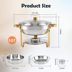 Gold Chafing Dish <strong>Buffet</strong> Set Stainless Steel Round Chafers with Glass Viewing Lid &amp; Lid Holder, <strong>Buffet</strong> <strong>Servers</strong> and Warmers Set - Product Image 2