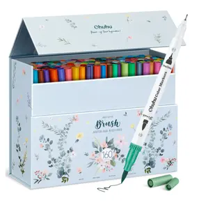 Ohuhu 160 Colors Brush &Fineliner Color Pens, Water Based, Black pen holder