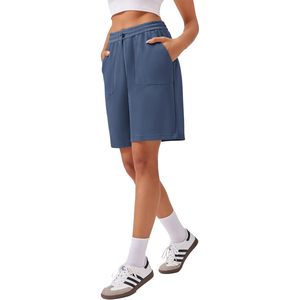 FOXA Bermuda Pantalones cortos deportivos para mujer, cintura alta, hasta la rodilla, con bolsillos, ropa deportiva informal - Product Image 1
