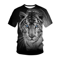 T-shirt d'été pour homme Haochen, motif Tigre aux yeux bleus 3D, marque tendance, séchage rapide, respirant, coupe ample, grande taille, en soie glacée 100% polyester