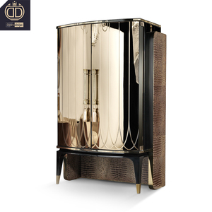 Armoire à vin en verre de luxe moderne pour la maison ou la salle à manger, avec placage bois élégant et rangement en acier inoxydable haut de gamme - Product Image 3
