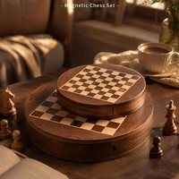 Jeu d'échecs magnétique rond en bois de qualité supérieure avec tiroir, plateau de jeu portable pour adultes et enfants, idéal pour les soirées à la maison et les divertissements