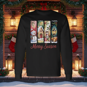 T-shirt à manches longues avec lanterne, motif bonhomme de neige, chat et maison en pain d'épices, saison des fêtes - Product Image 3