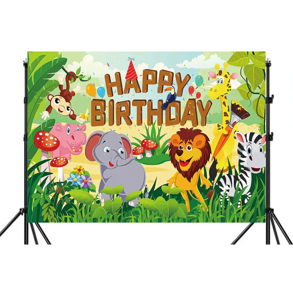 Safari Jungle Animal Theme Party Hintergrund Geburtstag Cartoon Fotografie Hintergründe für Kinder 1. Geburtstag Baby Shower Dekore