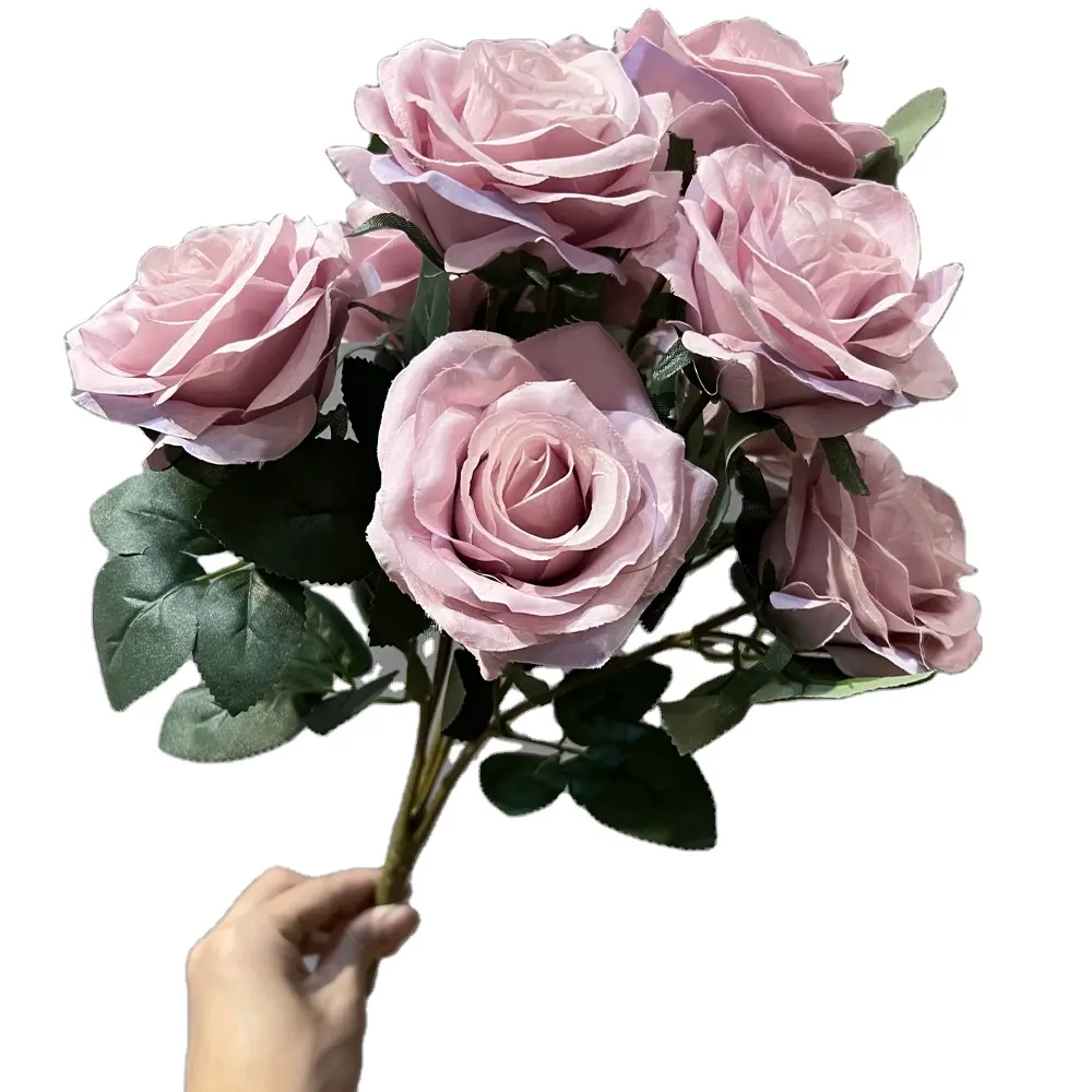 TEMPORADA 10 Cabeças Holanda Rosa Seda Artificial Big Rose Bouquet Flores para Casamento Bouquet Nupcial