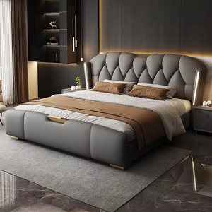 <span class=keywords><strong>Lit</strong></span> <span class=keywords><strong>avec</strong></span> tête de <span class=keywords><strong>lit</strong></span> rembourrée et éclairée de style italien luxueux, <span class=keywords><strong>avec</strong></span> tiroirs de rangement et cadre relevable hydraulique - Product Image 3
